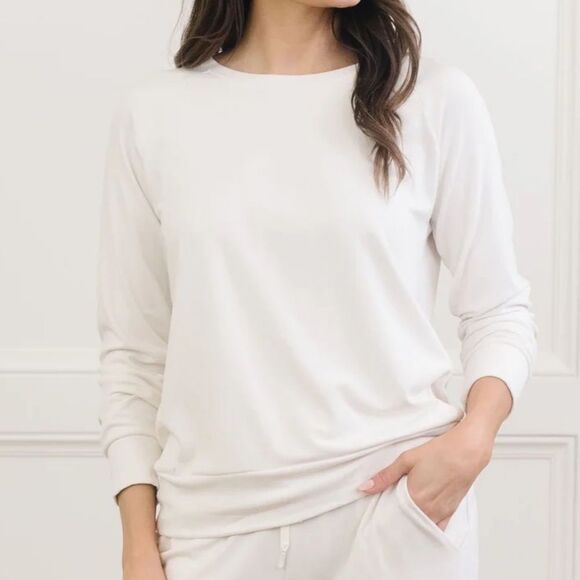 Cozy Earth Bamboo Pullover Crewneck Sweatshirt in Ivory Size Large Loungewear - Picture 1 of 10